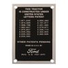 photo of Patent Data Plate, with drive screws to install. For tractors: 8N, {1948-1952}.