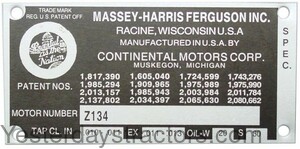 Massey Ferguson 135 Engine Serial Number Tag MFSNTAG